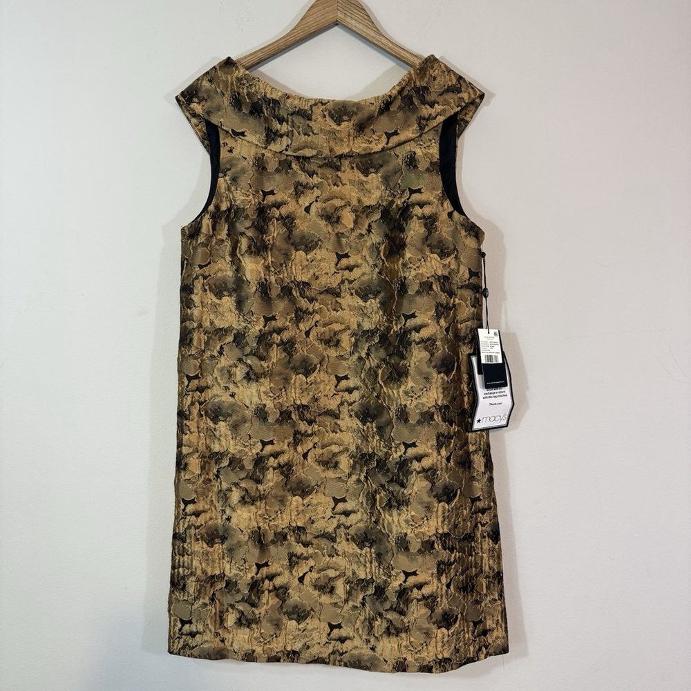 ADRIANNA PAPELL Bias Collar Shift Cocktail Dress Gold Black Size 14 - Picture 5 of 11